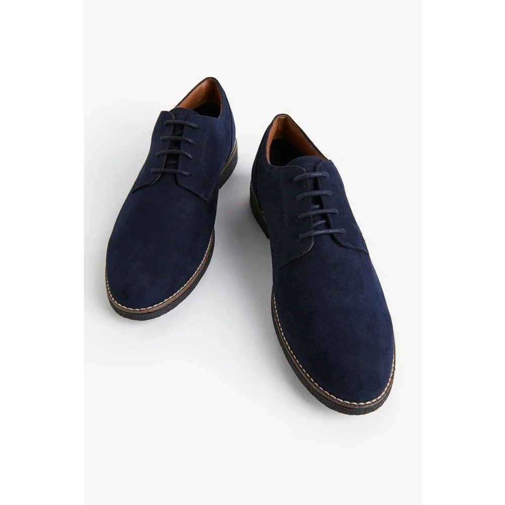 H&M Mens Navy Blue Faux Suede Derby Lace Up Dress Shoes Size 44 US 10.5 11
